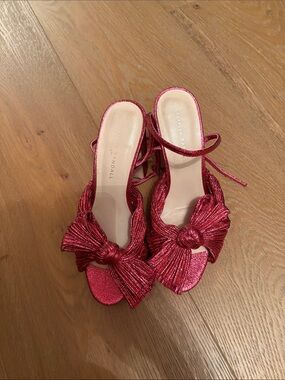 Loeffler Randall Metallic Fuchsia Knot Strap Heels